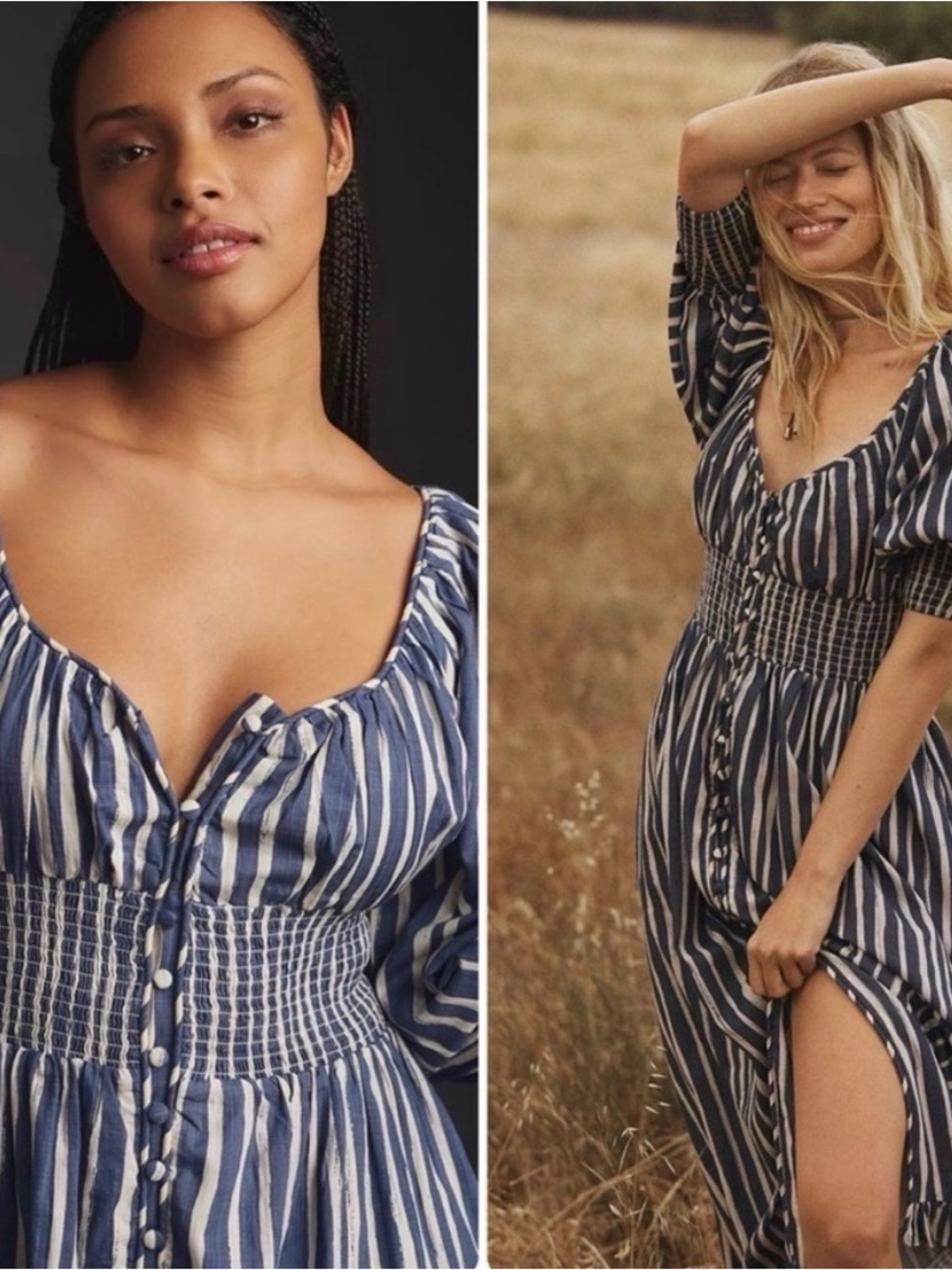 Anthropologie Blue and White Striped Midi Dress